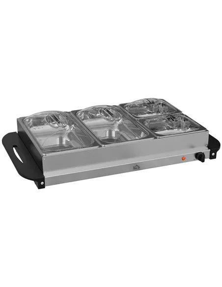 HOMCOM 4 Tray Electric Food Warmer Buffet Server with Warming Plate, Cool Touch Handles, Adjustable Temperature, 300W, 2 x 2.4L 