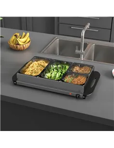 HOMCOM 4 Tray Electric Food Warmer Buffet Server with Warming Plate, Cool Touch Handles, Adjustable Temperature, 300W, 2 x 2.4L  2