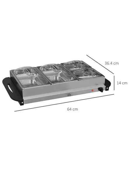 HOMCOM 4 Tray Electric Food Warmer Buffet Server with Warming Plate, Cool Touch Handles, Adjustable Temperature, 300W, 2 x 2.4L 