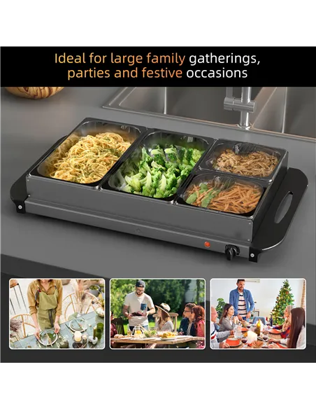 HOMCOM 4 Tray Electric Food Warmer Buffet Server with Warming Plate, Cool Touch Handles, Adjustable Temperature, 300W, 2 x 2.4L 