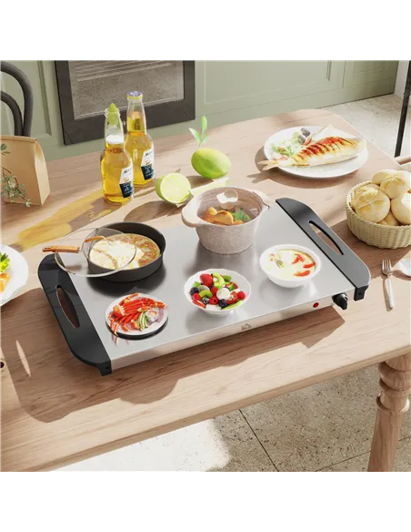 HOMCOM 4 Tray Electric Food Warmer Buffet Server with Warming Plate, Cool Touch Handles, Adjustable Temperature, 300W, 2 x 2.4L 