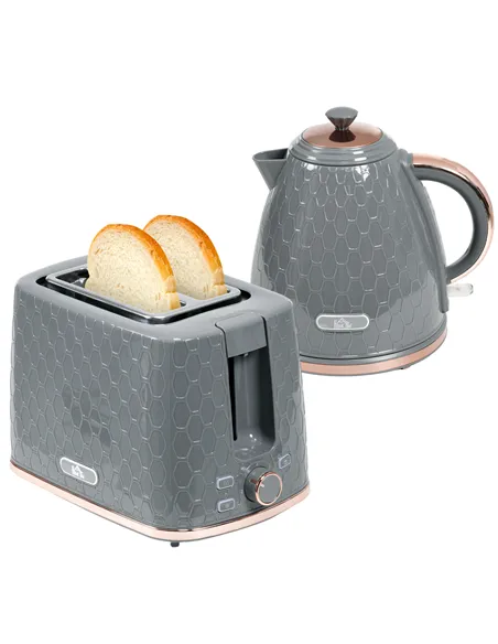 HOMCOM 1.7L 3000W Fast Boil Kettle & 2 Slice Toaster Set, Kettle and Toaster Set with Auto Shut Off, Browning Controls, Grey