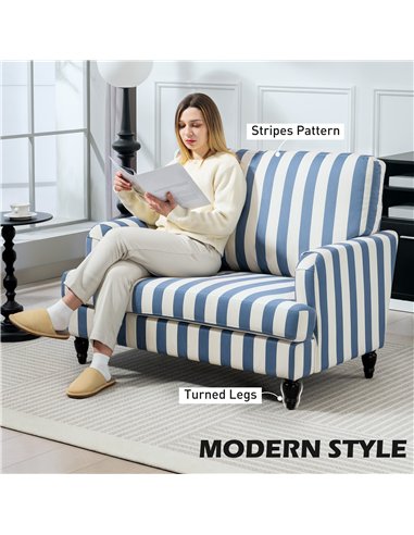 HOMCOM Modern Cuddle Chair, Velvet Single Sofa Armchair with Stripe, Turned Legs and Wide Seat, Upholstered Snuggle Chair for Li