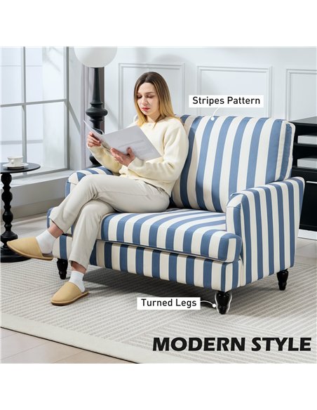 HOMCOM Modern Cuddle Chair, Velvet Single Sofa Armchair with Stripe, Turned Legs and Wide Seat, Upholstered Snuggle Chair for Li