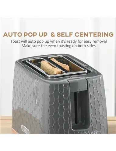 HOMCOM 1.7L 3000W Fast Boil Kettle & 2 Slice Toaster Set, Kettle and Toaster Set with Auto Shut Off, Browning Controls, Grey