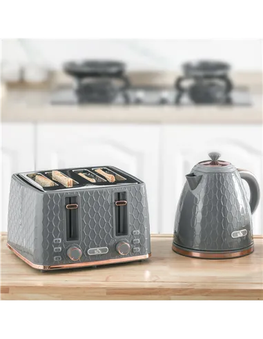 HOMCOM 1.7L 3000W Fast Boil Kettle & 4 Slice Toaster Set, Kettle and Toaster Set with 7 Browning Controls, Crumb Tray, Grey