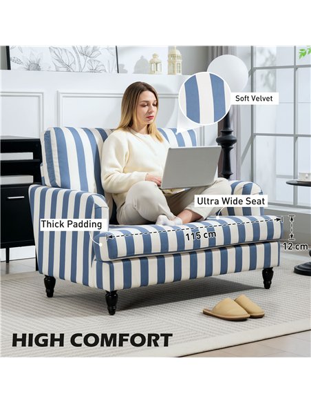 HOMCOM Modern Cuddle Chair, Velvet Single Sofa Armchair with Stripe, Turned Legs and Wide Seat, Upholstered Snuggle Chair for Li