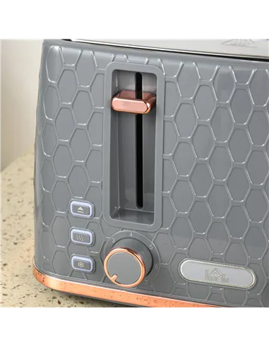 HOMCOM 1.7L 3000W Fast Boil Kettle & 4 Slice Toaster Set, Kettle and Toaster Set with 7 Browning Controls, Crumb Tray, Grey