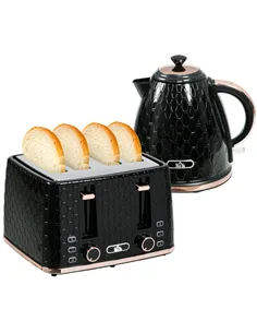 HOMCOM 1.7L 3000W Fast Boil Kettle & 4 Slice Toaster Set, Kettle and Toaster Set with 7 Browning Controls, Crumb Tray, Black