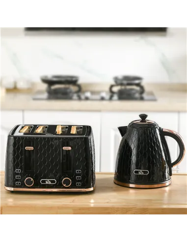 HOMCOM 1.7L 3000W Fast Boil Kettle & 4 Slice Toaster Set, Kettle and Toaster Set with 7 Browning Controls, Crumb Tray, Black