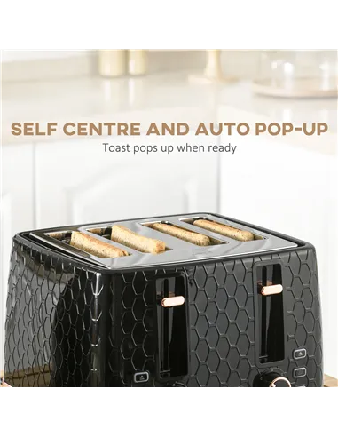 HOMCOM 1.7L 3000W Fast Boil Kettle & 4 Slice Toaster Set, Kettle and Toaster Set with 7 Browning Controls, Crumb Tray, Black