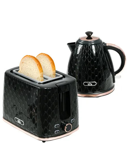 HOMCOM 1.7L 3000W Fast Boil Kettle & 2 Slice Toaster Set, Kettle and Toaster Set with Auto Shut Off, Browning Controls, Black