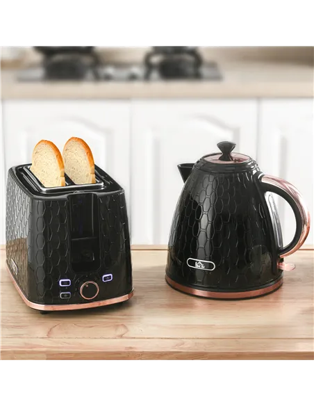 HOMCOM 1.7L 3000W Fast Boil Kettle & 2 Slice Toaster Set, Kettle and Toaster Set with Auto Shut Off, Browning Controls, Black