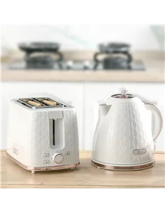 HOMCOM 1.7L 3000W Fast Boil Kettle & 2 Slice Toaster Set, Kettle and Toaster Set with Auto Shut Off, Browning Controls, White 2