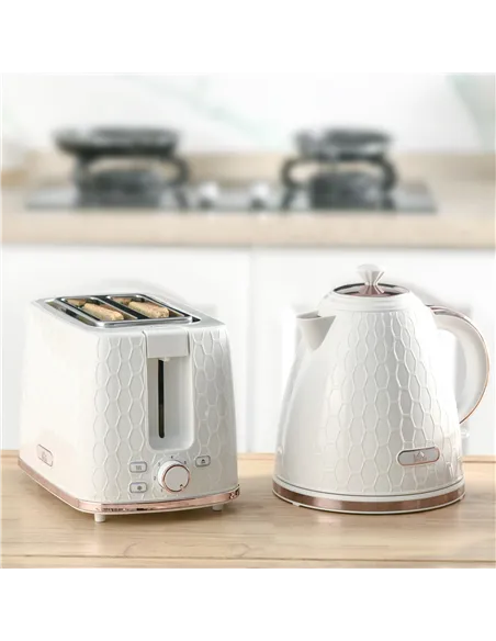 HOMCOM 1.7L 3000W Fast Boil Kettle & 2 Slice Toaster Set, Kettle and Toaster Set with Auto Shut Off, Browning Controls, White
