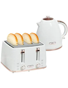 HOMCOM 1.7L 3000W Fast Boil Kettle & 4 Slice Toaster Set, Kettle and Toaster Set with 7 Browning Controls, Crumb Tray, White