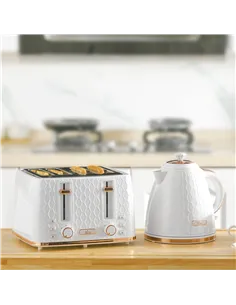 HOMCOM 1.7L 3000W Fast Boil Kettle & 4 Slice Toaster Set, Kettle and Toaster Set with 7 Browning Controls, Crumb Tray, White 2
