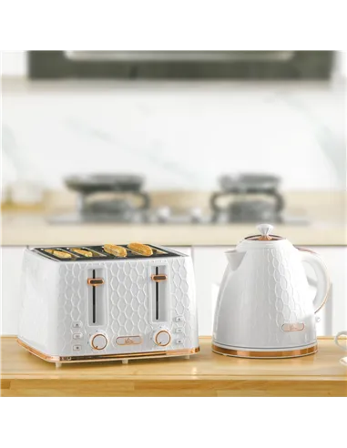HOMCOM 1.7L 3000W Fast Boil Kettle & 4 Slice Toaster Set, Kettle and Toaster Set with 7 Browning Controls, Crumb Tray, White
