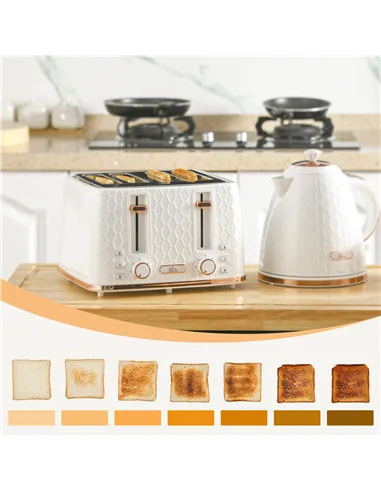 HOMCOM 1.7L 3000W Fast Boil Kettle & 4 Slice Toaster Set, Kettle and Toaster Set with 7 Browning Controls, Crumb Tray, White