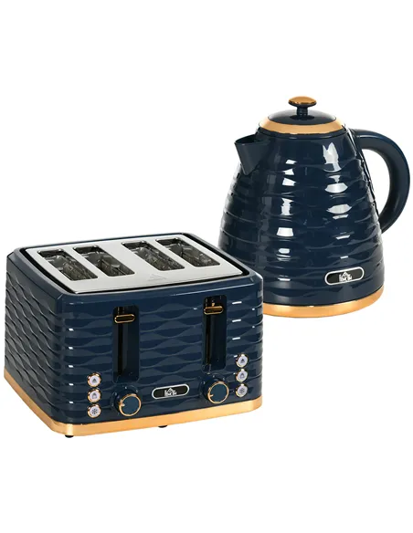HOMCOM 3000W 1.7L Rapid Boil Kettle & 4 Slice Toaster, Kettle and Toaster Set with 7 Browning Controls and Crumb Tray, Blue
