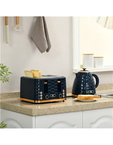 HOMCOM 3000W 1.7L Rapid Boil Kettle & 4 Slice Toaster, Kettle and Toaster Set with 7 Browning Controls and Crumb Tray, Blue