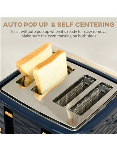 HOMCOM 3000W 1.7L Rapid Boil Kettle & 4 Slice Toaster, Kettle and Toaster Set with 7 Browning Controls and Crumb Tray, Blue