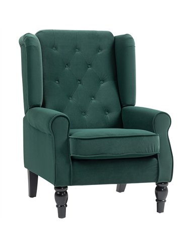 HOMCOM Wingback Accent Chair, Retro Upholstered Button Tufted Occasional Chair for Living Room and Bedroom, Green