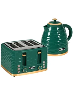 HOMCOM 3000W 1.7L Rapid Boil Kettle & 4 Slice Toaster, Kettle and Toaster Set with 7 Browning Controls and Crumb Tray, Green