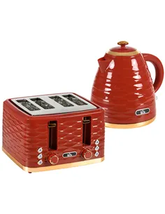 HOMCOM 3000W 1.7L Rapid Boil Kettle & 4 Slice Toaster, Kettle and Toaster Set with 7 Browning Controls and Crumb Tray, Red