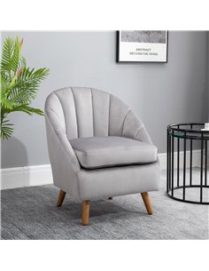 HOMCOM Accent Chair Velvet Fabric Single Sofa Armchair Home Living Room Solid Wood Leg Upholstered Side Armchair Grey 2