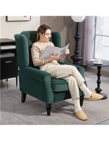 HOMCOM Wingback Accent Chair, Retro Upholstered Button Tufted Occasional Chair for Living Room and Bedroom, Green