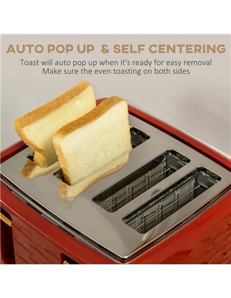 HOMCOM 3000W 1.7L Rapid Boil Kettle & 4 Slice Toaster, Kettle and Toaster Set with 7 Browning Controls and Crumb Tray, Red