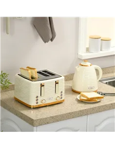 HOMCOM 3000W 1.7L Rapid Boil Kettle & 4 Slice Toaster, Kettle and Toaster Set with 7 Browning Controls and Crumb Tray, Beige 2