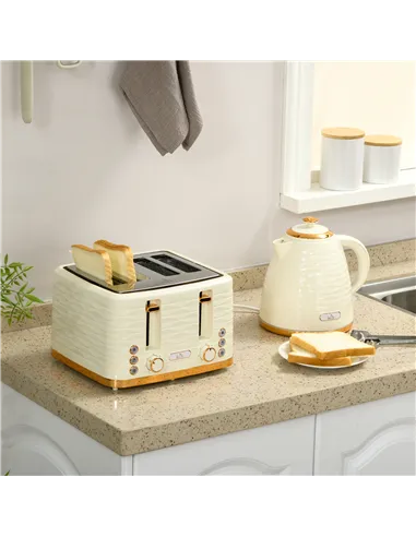 HOMCOM 3000W 1.7L Rapid Boil Kettle & 4 Slice Toaster, Kettle and Toaster Set with 7 Browning Controls and Crumb Tray, Beige