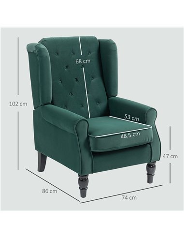 HOMCOM Wingback Accent Chair, Retro Upholstered Button Tufted Occasional Chair for Living Room and Bedroom, Green