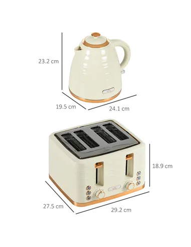HOMCOM 3000W 1.7L Rapid Boil Kettle & 4 Slice Toaster, Kettle and Toaster Set with 7 Browning Controls and Crumb Tray, Beige