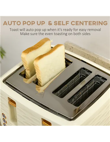 HOMCOM 3000W 1.7L Rapid Boil Kettle & 4 Slice Toaster, Kettle and Toaster Set with 7 Browning Controls and Crumb Tray, Beige