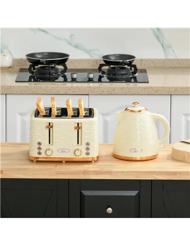 HOMCOM 3000W 1.7L Rapid Boil Kettle & 4 Slice Toaster, Kettle and Toaster Set with 7 Browning Controls and Crumb Tray, Beige