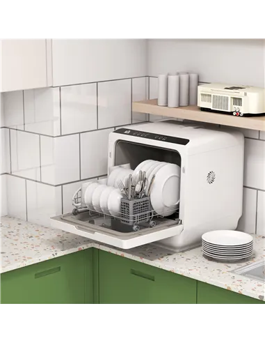 HOMCOM Table Top Dishwasher with Built-in 6L Water Tank, Mini Countertop Dishwasher with 6 Programs, 4 Place Settings, Black