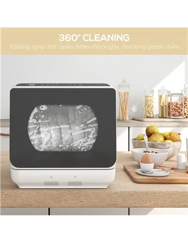 HOMCOM Table Top Dishwasher with Built-in 6L Water Tank, Mini Countertop Dishwasher with 6 Programs, 4 Place Settings, Black