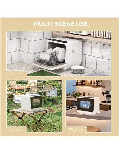 HOMCOM Table Top Dishwasher with Built-in 6L Water Tank, Mini Countertop Dishwasher with 6 Programs, 4 Place Settings, Black