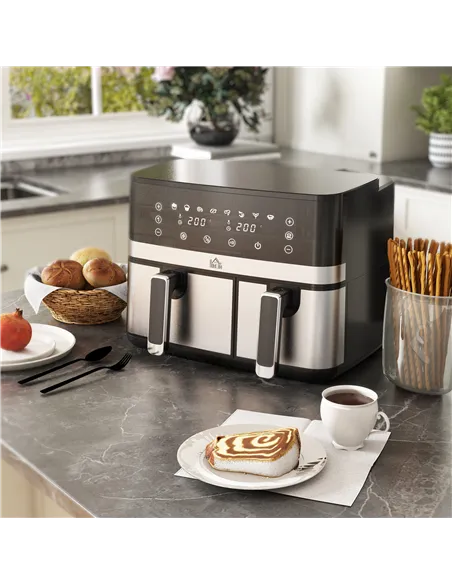 HOMCOM 8.5L Dual Basket Air Fryer, with Sync and Multi-Menu Cooking