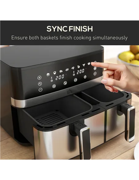 HOMCOM 8.5L Dual Basket Air Fryer, with Sync and Multi-Menu Cooking