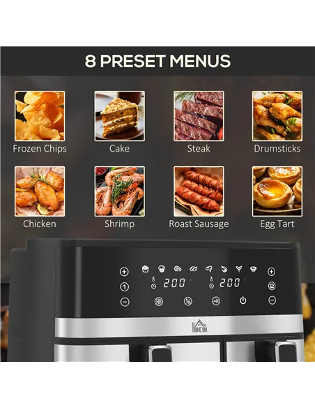 HOMCOM 8.5L Dual Basket Air Fryer, with Sync and Multi-Menu Cooking
