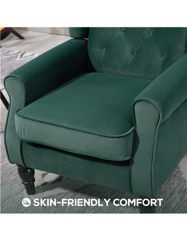 HOMCOM Wingback Accent Chair, Retro Upholstered Button Tufted Occasional Chair for Living Room and Bedroom, Green