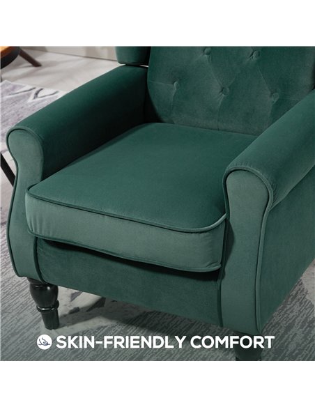 HOMCOM Wingback Accent Chair, Retro Upholstered Button Tufted Occasional Chair for Living Room and Bedroom, Green