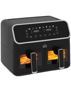 HOMCOM 8L Dual Basket Air Fryer, 80-200℃, with Sync Function - Black/Silver