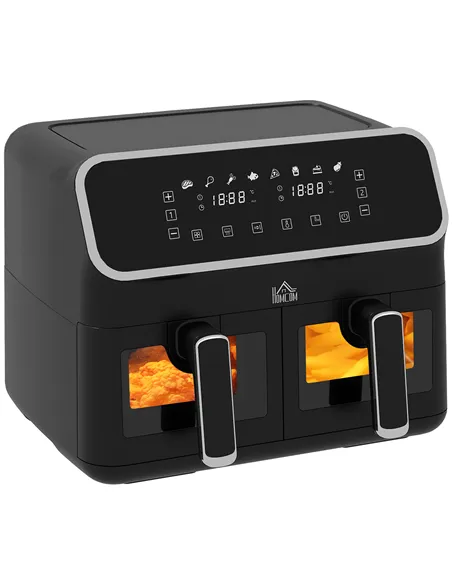 HOMCOM 8L Dual Basket Air Fryer, 80-200℃, with Sync Function - Black/Silver