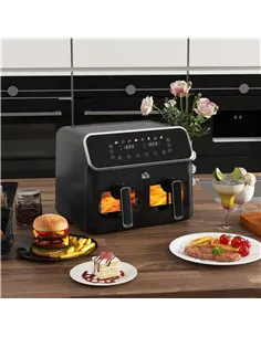 HOMCOM 8L Dual Basket Air Fryer, 80-200℃, with Sync Function - Black/Silver 2