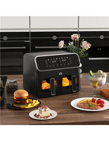 HOMCOM 8L Dual Basket Air Fryer, 80-200℃, with Sync Function - Black/Silver